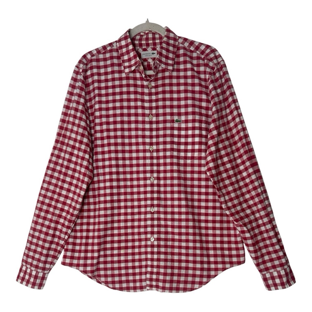 Lacoste Shirt Mens Size 42 US Large Plaid Long Sleeve Button Up Classic Pocket